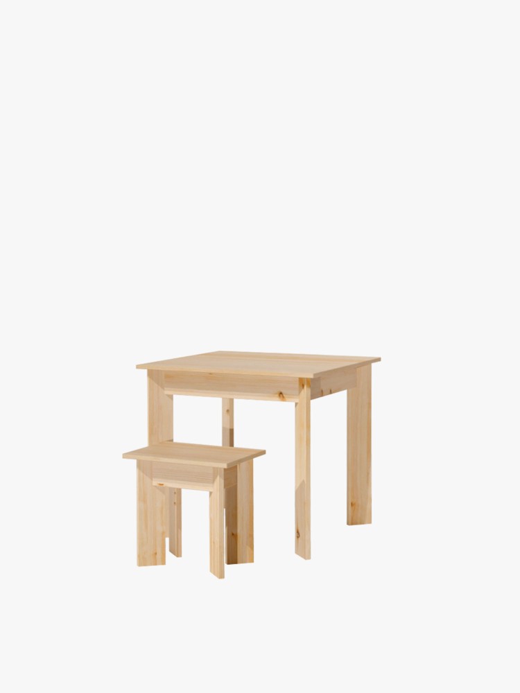 Conjunto de mesa de comedor 80X80 con bancos de 45X35 de madera BATU | LUFE