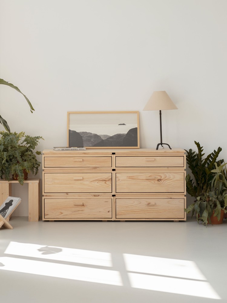 Cómoda doble de madera con 6 cajones 157x77 LIBE | LUFE 2
