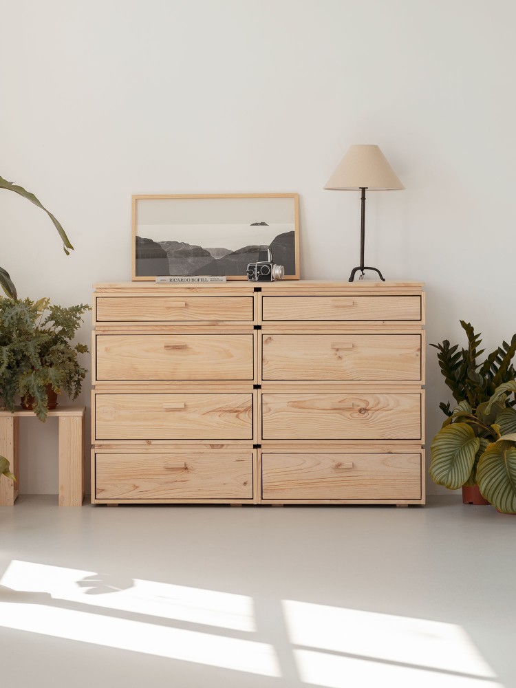Cómoda doble de madera con 8 cajones 157x105 LIBE | LUFE 2