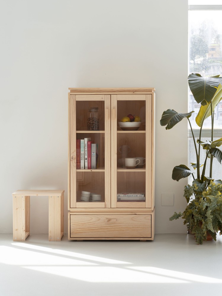 Vitrina expositora de cristal y madera con cajón 78x143 LIBE | LUFE 2