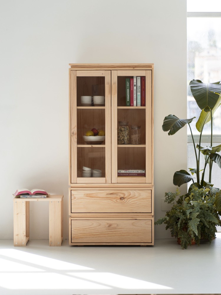 Vitrina expositora de cristal y madera con 2 cajones 78x171 LIBE | LUFE 2