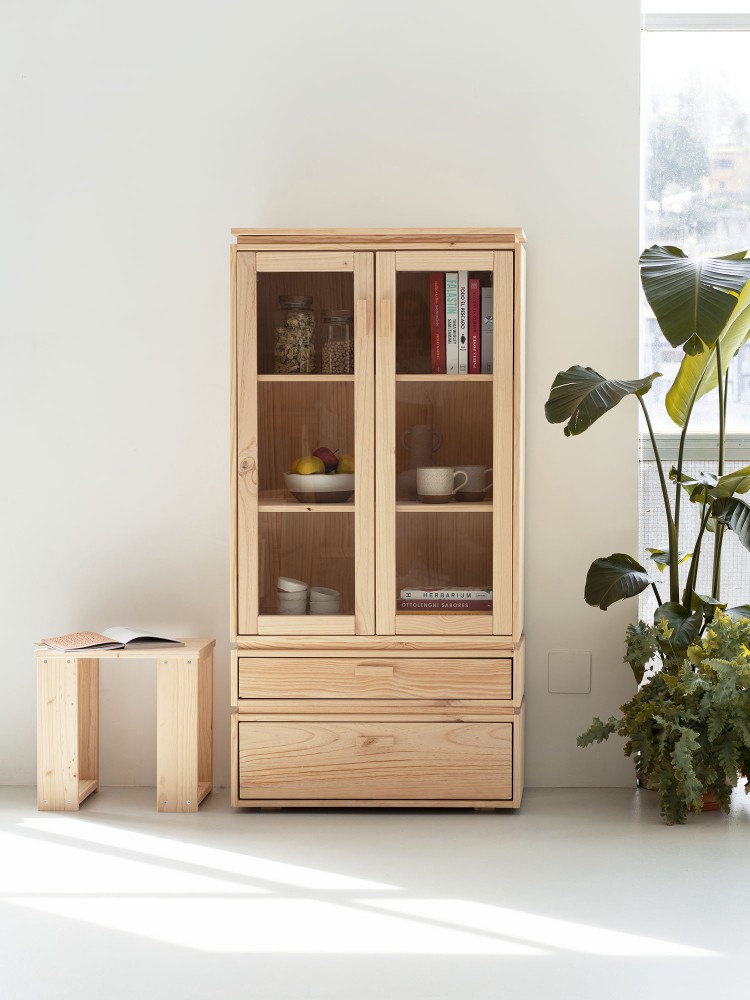 Vitrina expositora de cristal y madera con 2 cajones 78x161 LIBE | LUFE 2