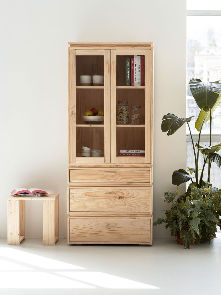 Vitrina expositora de cristal y madera con 3 cajones 78x188 LIBE | LUFE 2