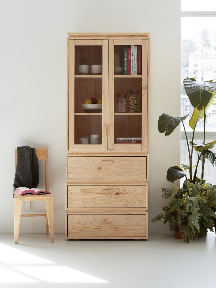 Vitrina expositora de cristal y madera con 3 cajones 78x198 LIBE | LUFE 2