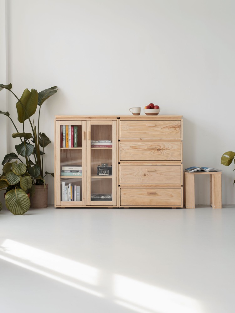 Vitrina expositora doble de cristal y madera con cajonera 157x115 LIBE | LUFE 2