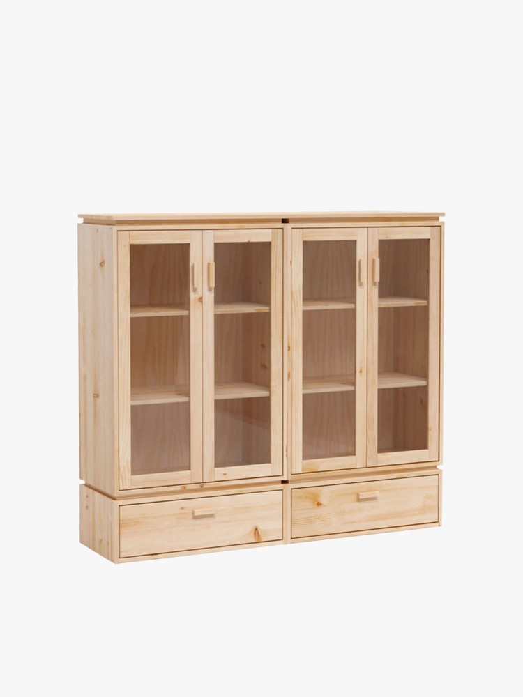 Vitrina expositora doble de cristal y madera con 2 cajones 157x143 LIBE | LUFE
