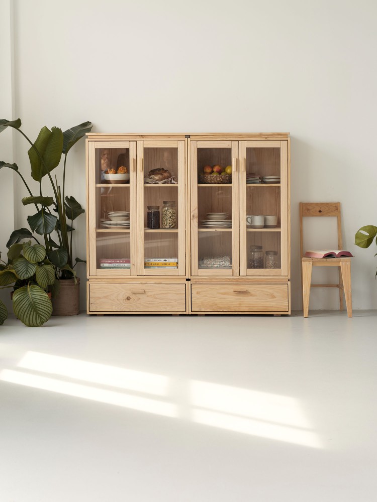 Vitrina expositora doble de cristal y madera con 2 cajones 157x143 LIBE | LUFE 2
