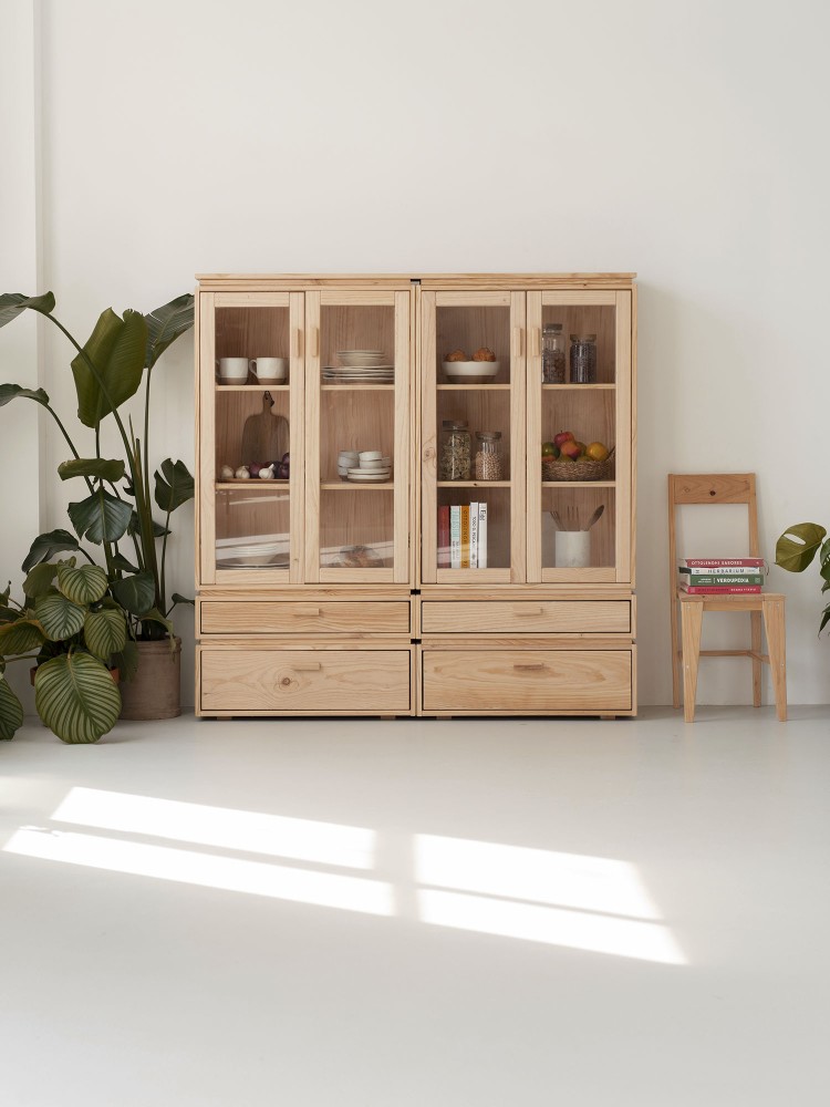 Vitrina expositora doble de cristal y madera con 4 cajones 157x161 LIBE | LUFE 2