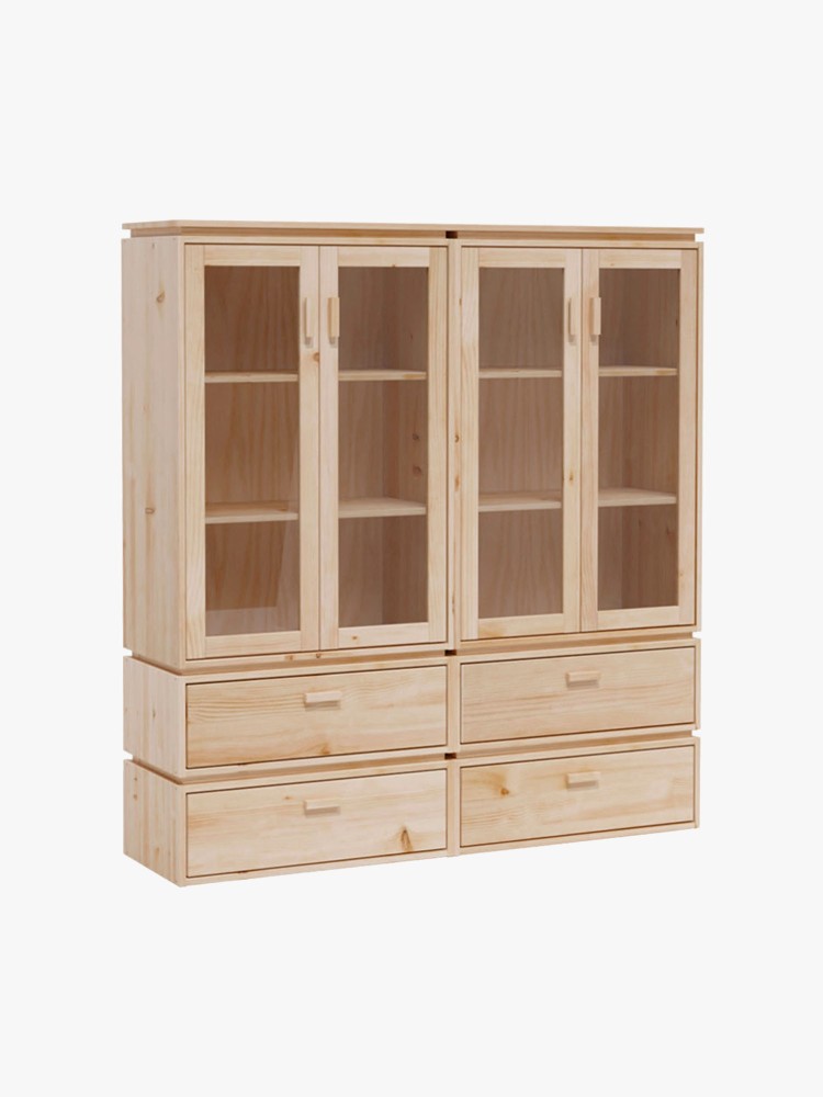 Vitrina expositora doble de cristal y madera con 4 cajones 157x171 LIBE | LUFE