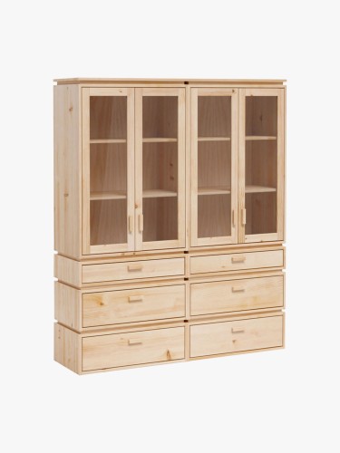 Vitrina expositora doble de cristal y madera con 6 cajones 157x188 LIBE | LUFE