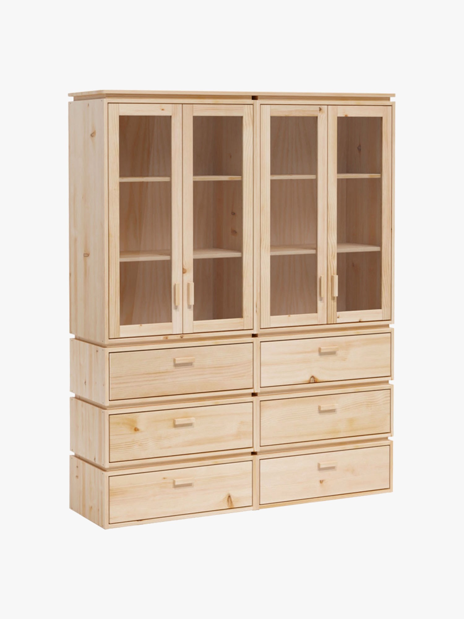 Vitrina expositora doble de cristal y madera con 6 cajones 157x198 LIBE | LUFE