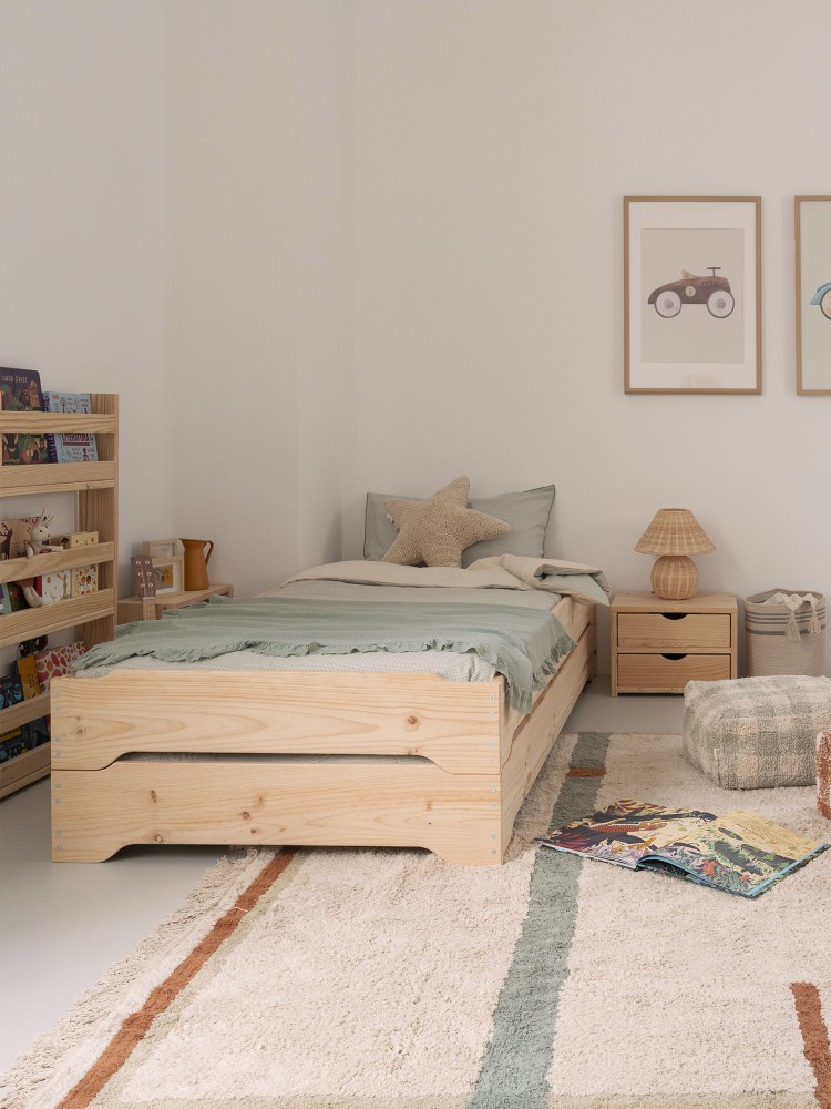 Pack de dos camas montessori apilables individuales de 90 cm | LUFE 2