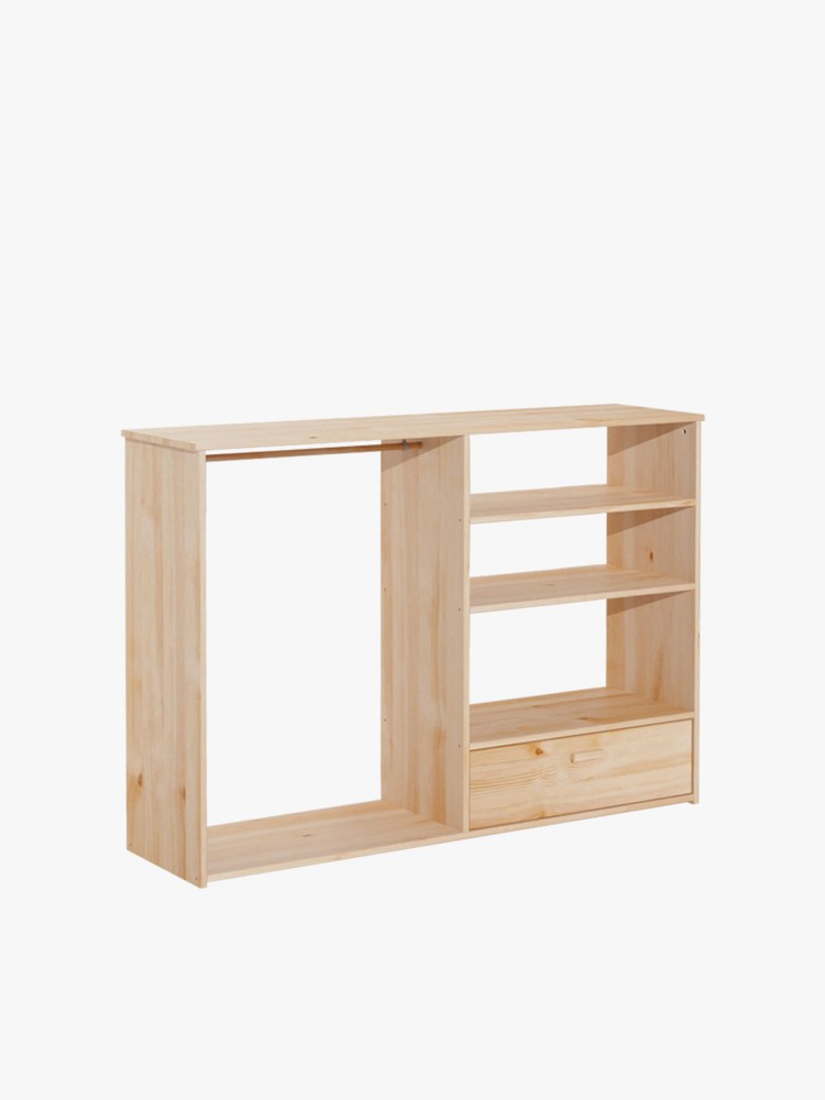 Armario abierto infantil Montessori doble de madera con cajón | LUFE