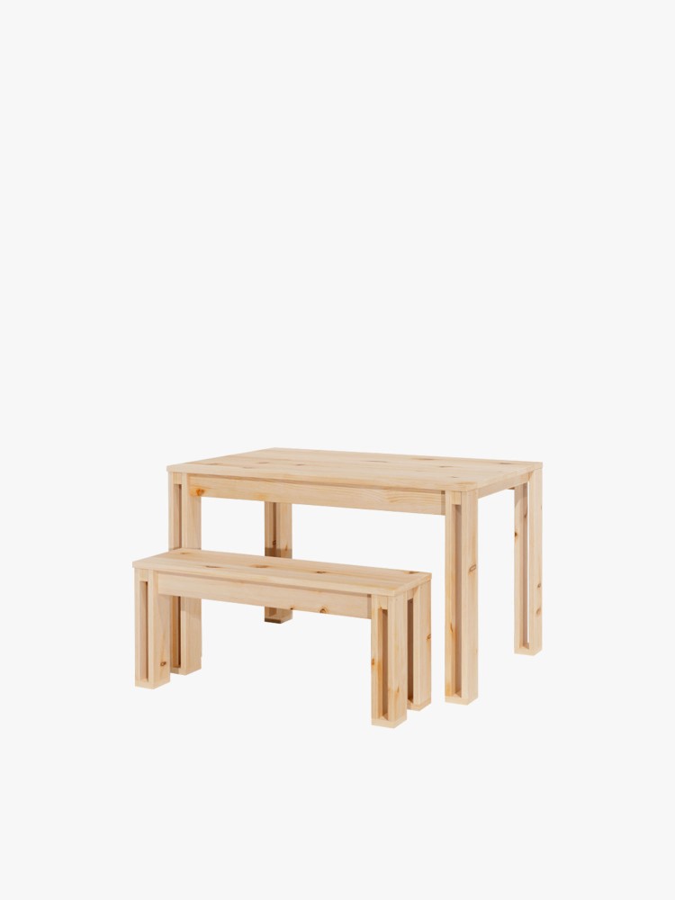 Mesa de comendor de madera con bancos 120 cm | LUFE