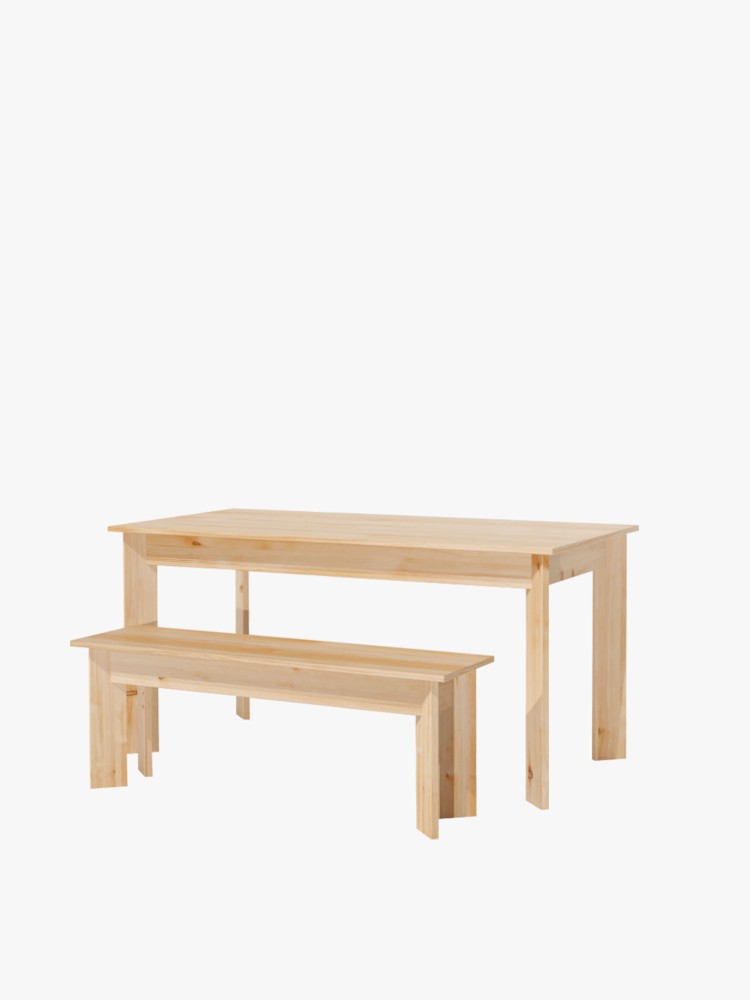 Conjunto de mesa de comedor 150X80 con bancos de 120X35 de madera BATU | LUFE