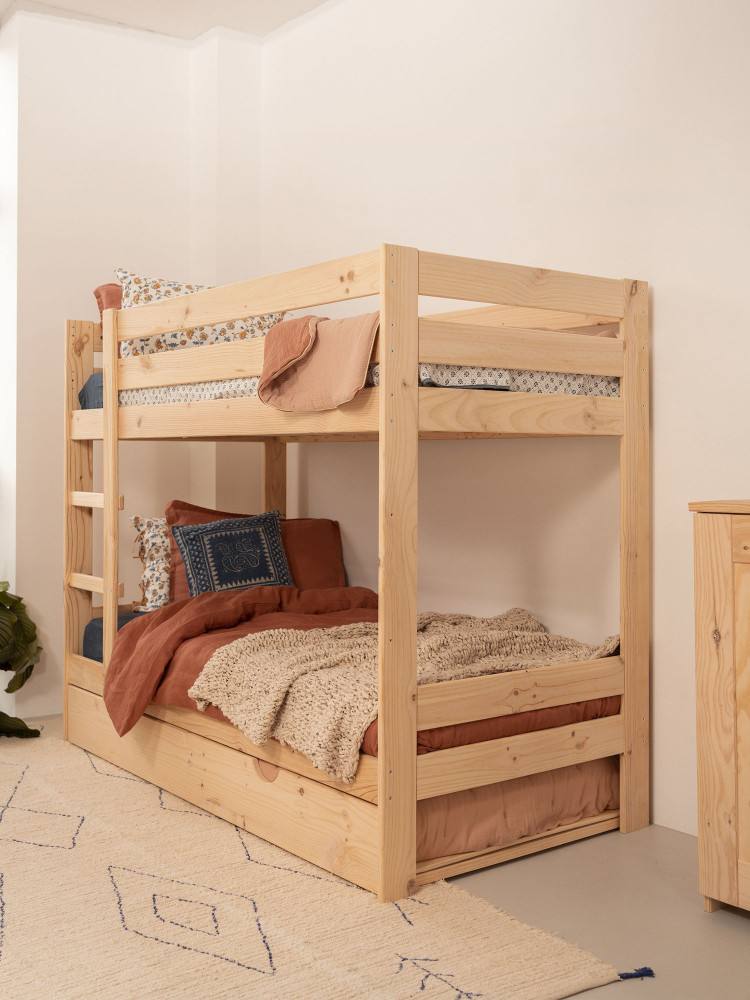 Litera infantil de madera de 90 cm con cama nido | LUFE 2