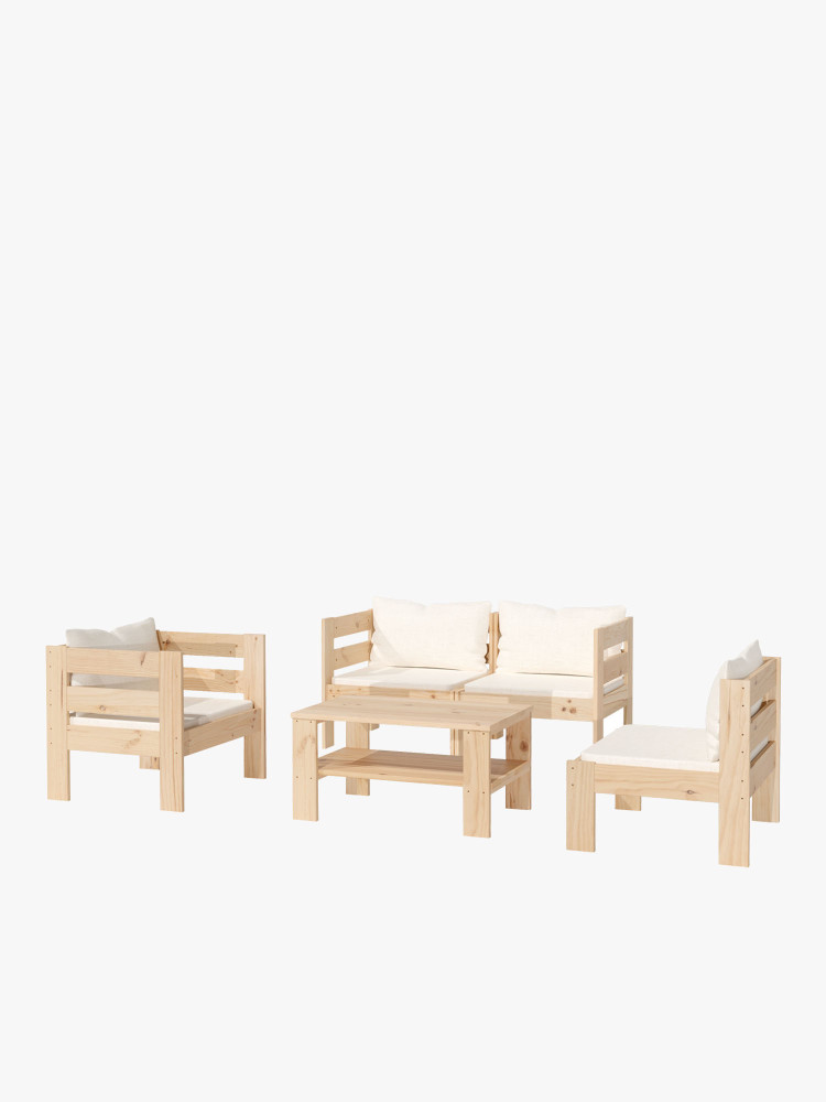 Conjunto sofá modular con mesa en madera | LUFE