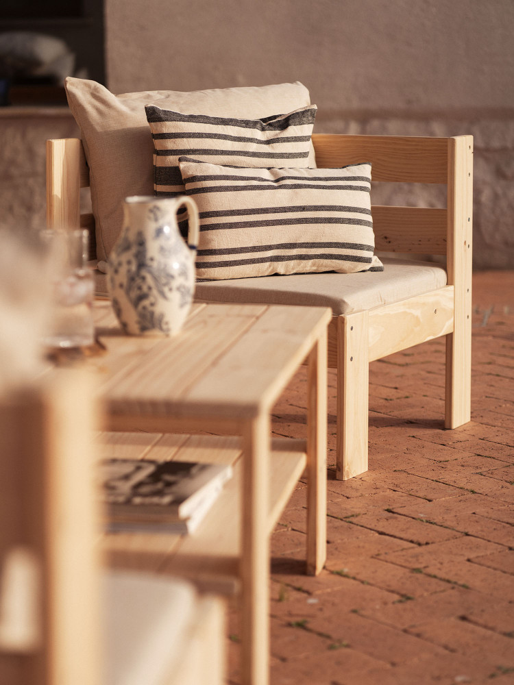 Sillón modular de madera con brazo derecho para exterior | LUFE 2