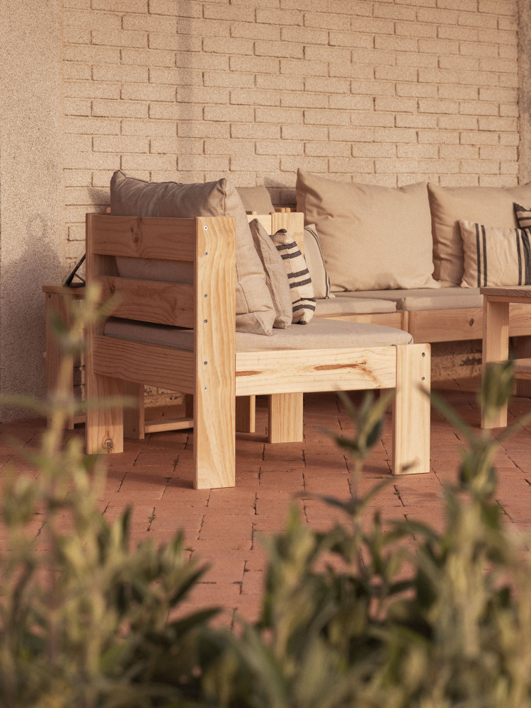 Sillón modular de madera con brazo izquierdo para exterior | LUFE 2