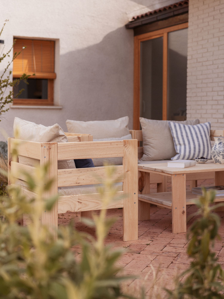 Sillón modular de madera con dos brazos para exterior | LUFE 2