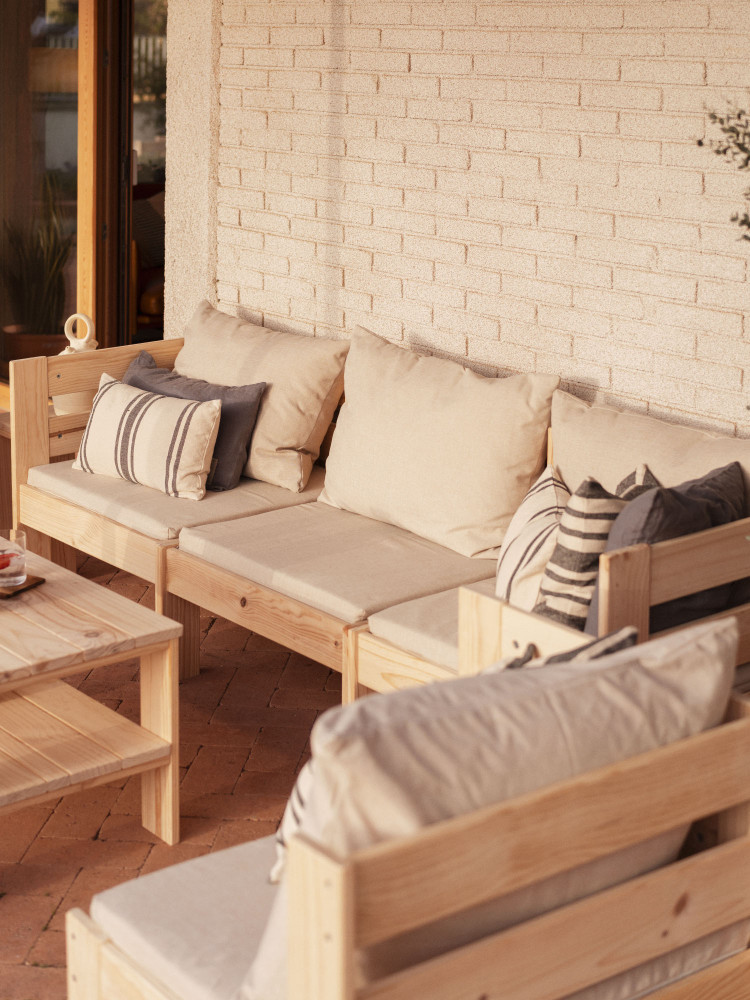 Conjunto sofá modular de madera tresillo para exterior | LUFE 2