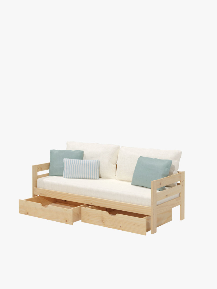 Diván individual de 90 cm de madera con respaldo y cajones | LUFE