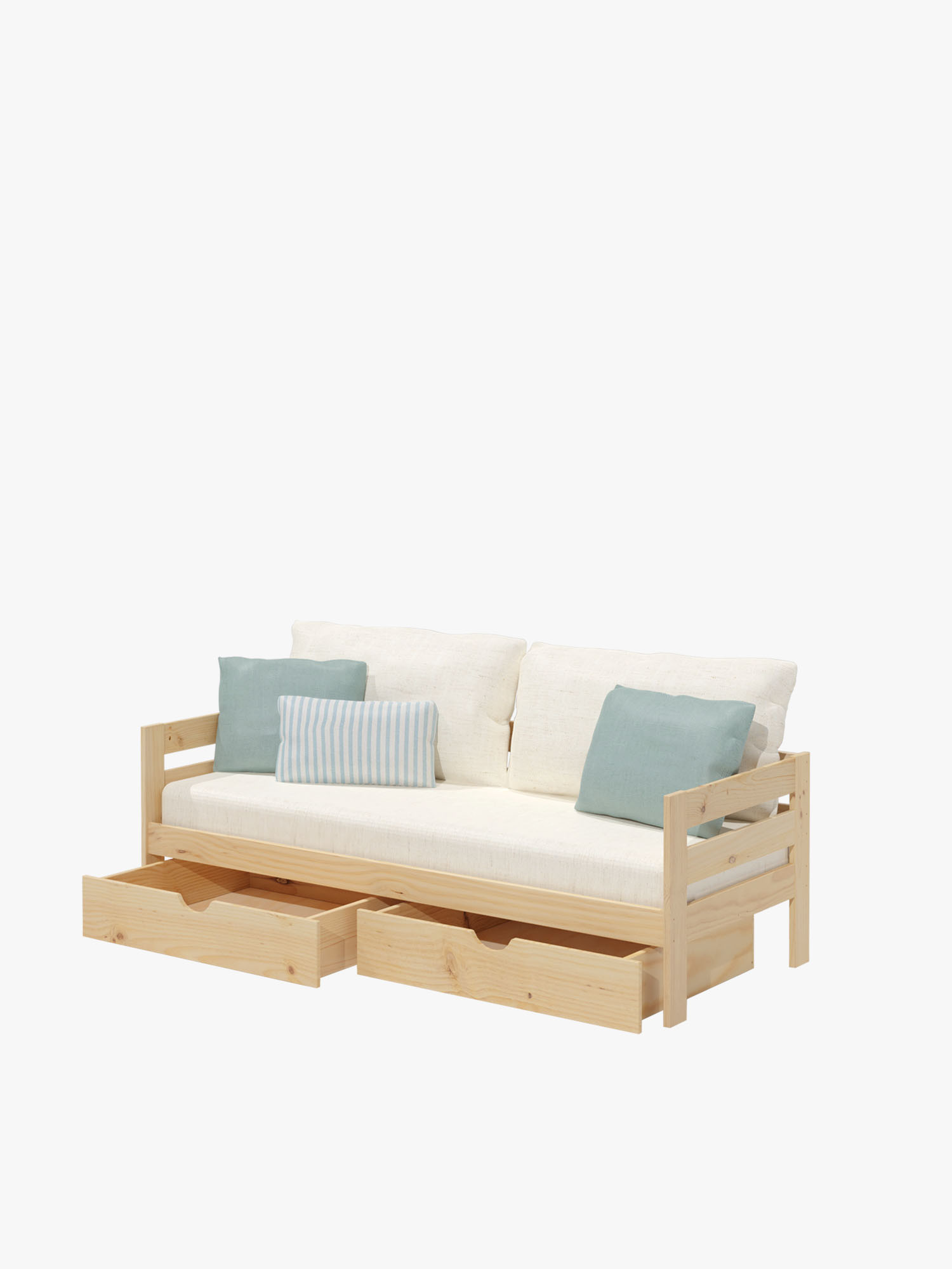 Diván individual de 90 cm de madera con respaldo y cajones | LUFE