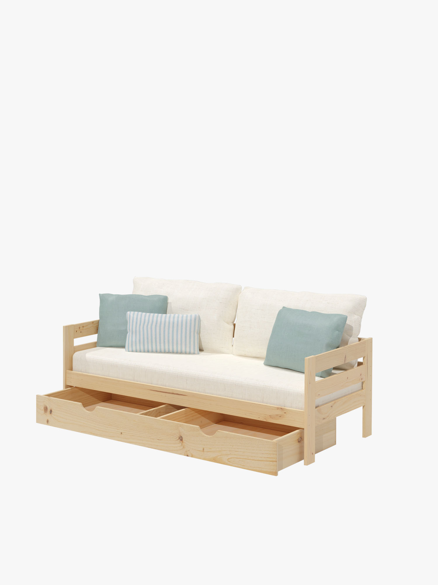 Diván individual de 90 cm de madera con respaldo y cajon largo | LUFE