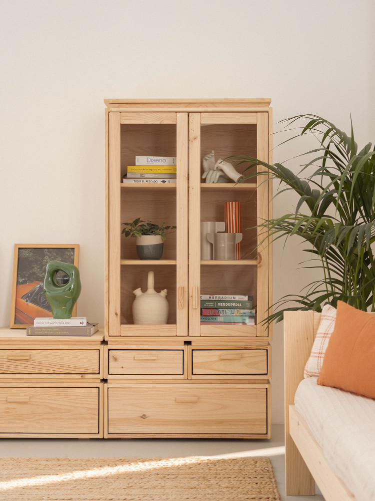 Vitrina expositora de cristal y madera con 3 cajones 78x161 LIBE | LUFE 2