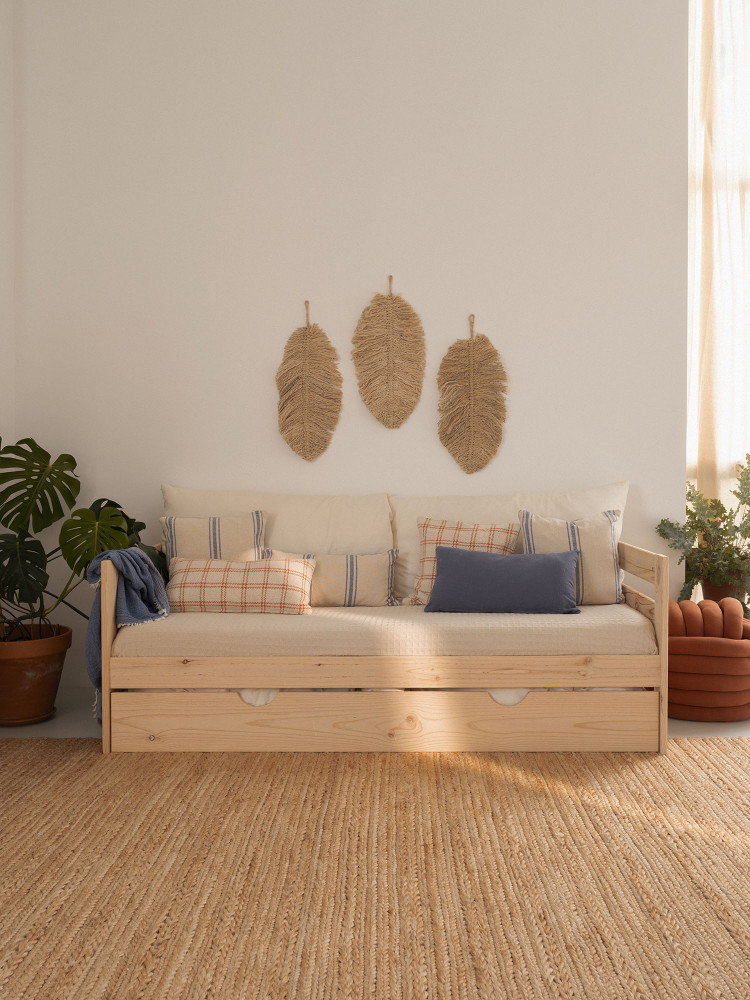Diván individual de 90 cm de madera con respaldo y cajon largo | LUFE 2