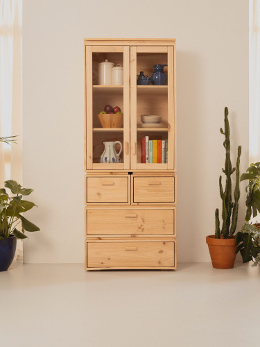 Vitrina expositora de cristal y madera con 4 cajones 78x198 LIBE | LUFE