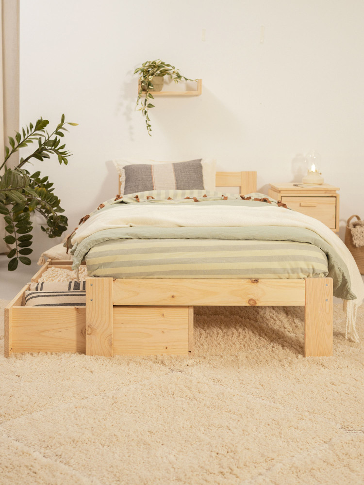 Cama LORE individual de madera con cajón de 80 cm | LUFE 2