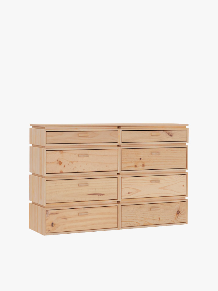 Cómoda doble de madera con 8 cajones 157x105 LIBE | LUFE