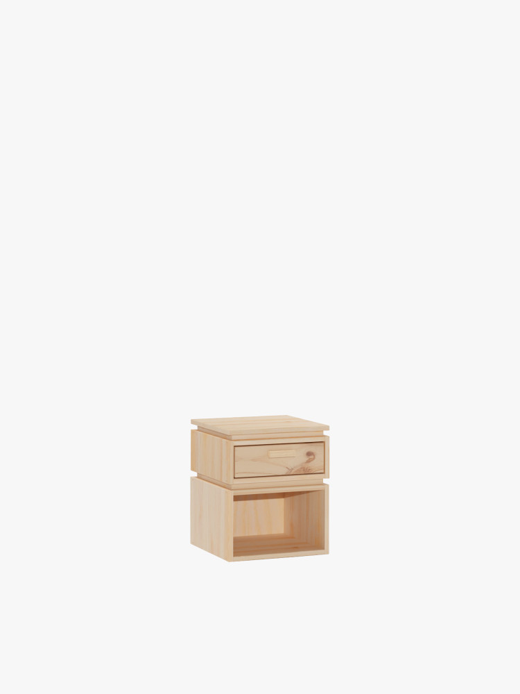 Mesita de noche con cajón y hueco de madera natural | LUFE