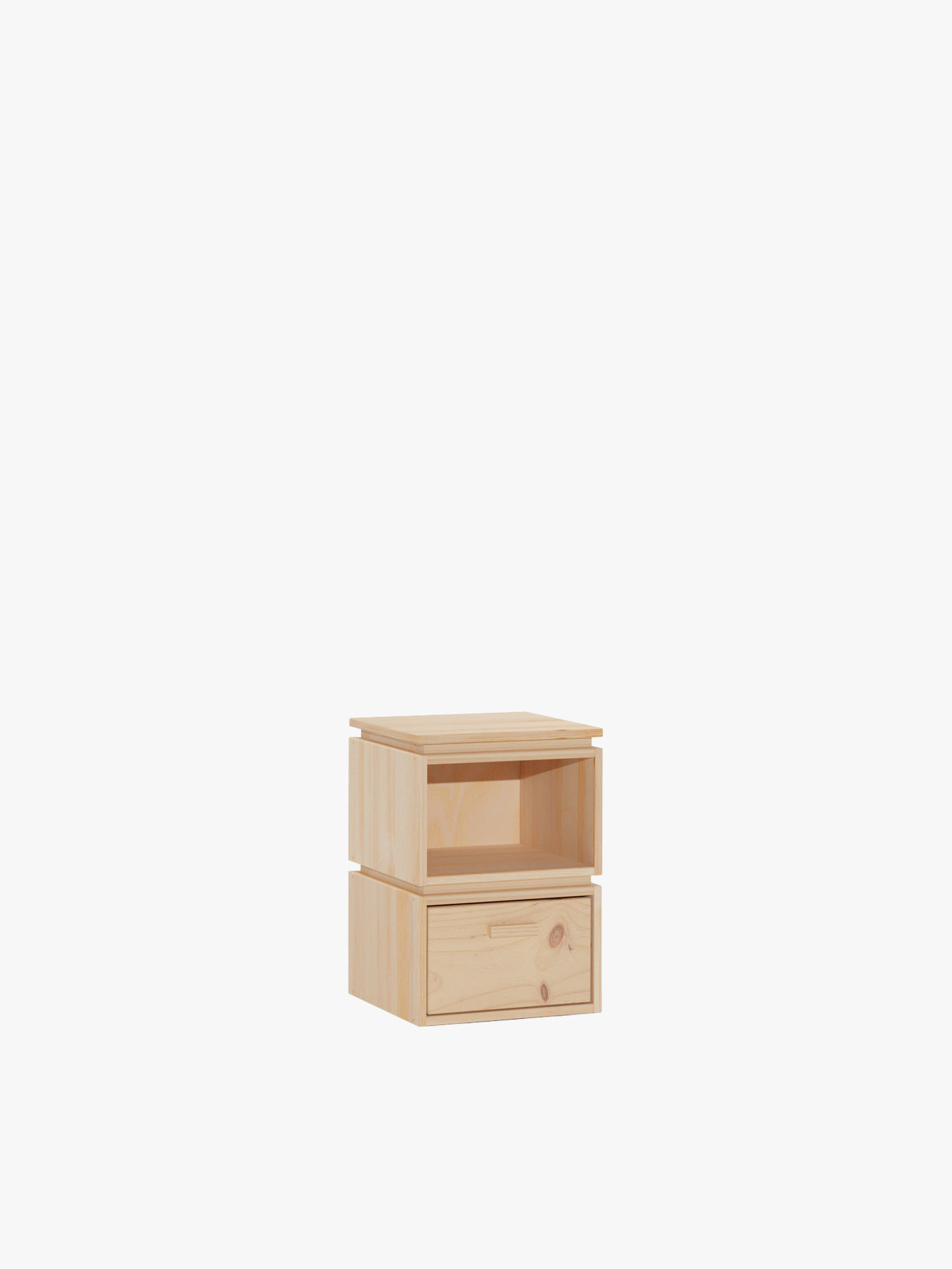 Mesita de noche con hueco y cajón de madera natural | LUFE