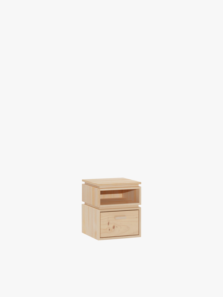 Mesita de noche con hueco y cajón de madera natural | LUFE