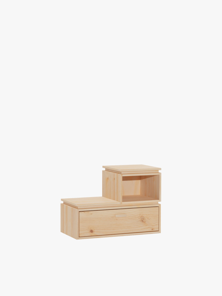 Mesita de noche de madera natural con hueco y cajón | LUFE