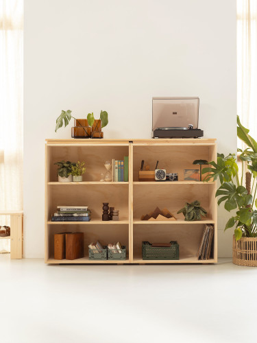 Estantería baja de madera natural con 2 módulos | LUFE