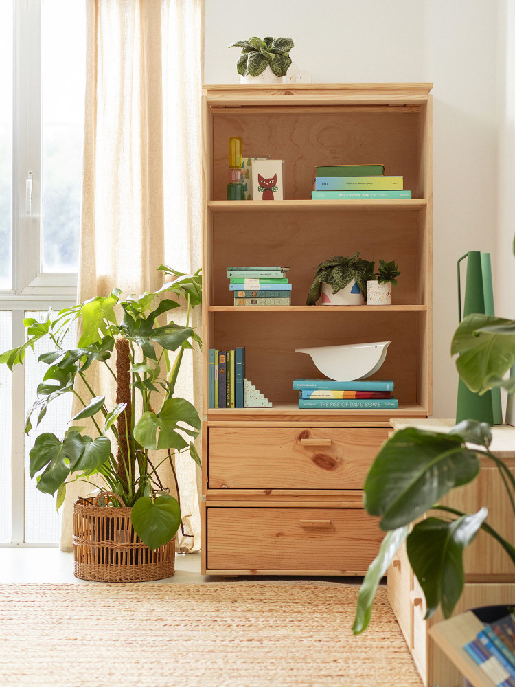 Estantería librería de madera con cajones integrados | LUFE 2