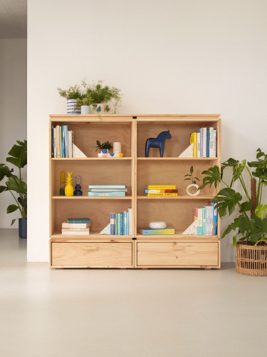 Estantería librería de madera natural con cajones | LUFE