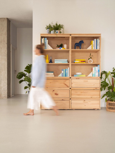 Estantería librería de madera natural con cajones | LUFE