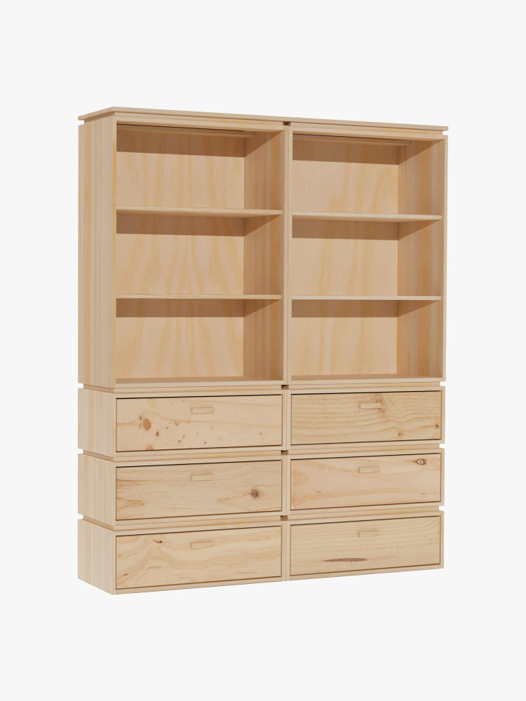 Estantería librería de madera natural con cajones | LUFE