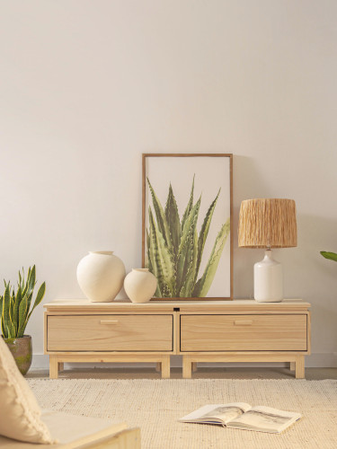 Mueble TV de madera natural con patas AIKA | LUFE