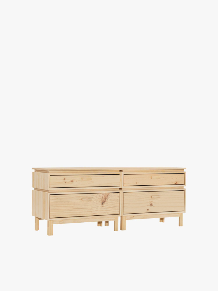 Cómoda doble de madera con 4 cajones 157x62 AIKA | LUFE
