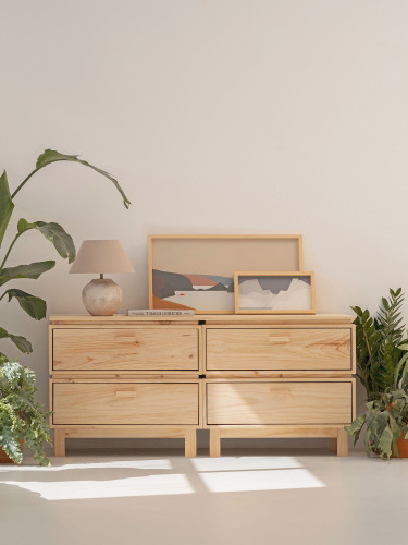 Cómoda doble de madera con 4 cajones 157x72 AIKA | LUFE