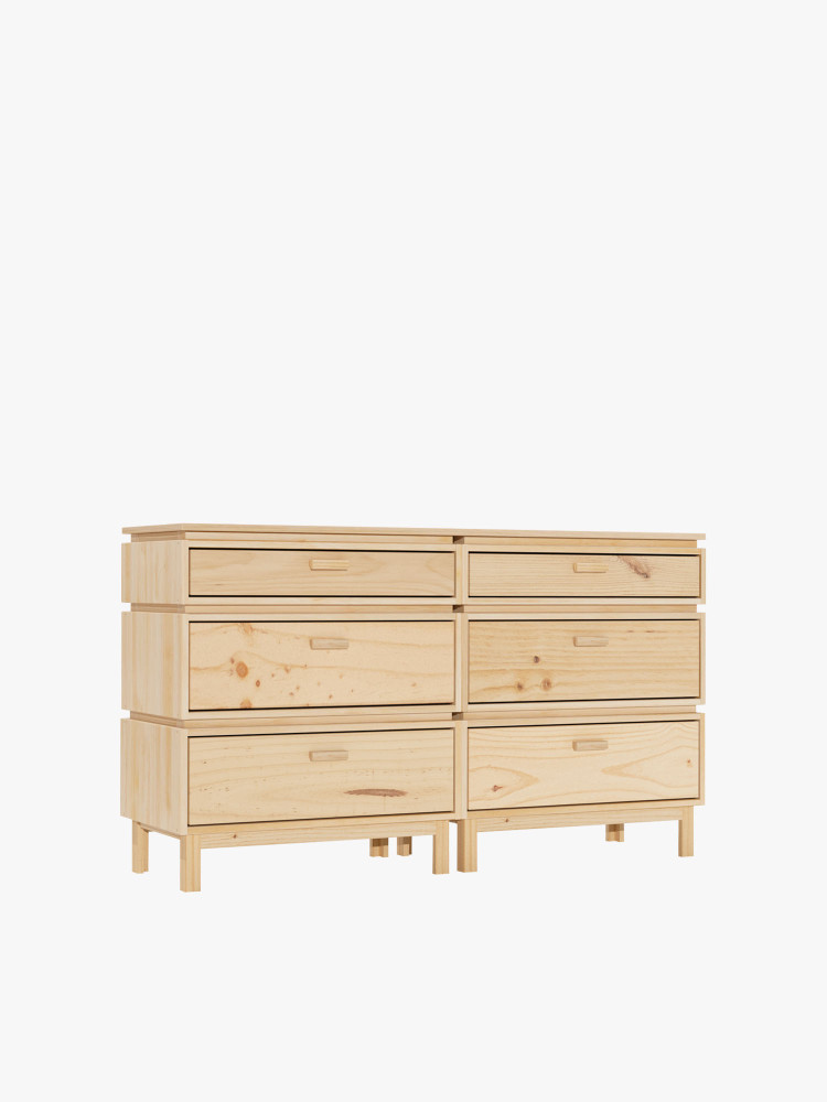 Cómoda doble de madera con 6 cajones 157x90 AIKA | LUFE