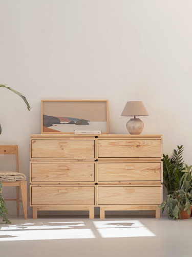 Cómoda doble de madera con 6 cajones 157x100 AIKA | LUFE