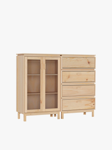 Vitrina expositora doble de cristal y madera con cajonera 157x128 AIKA | LUFE