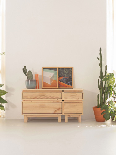 Cómoda doble de madera con 4 cajones 117x62 AIKA | LUFE