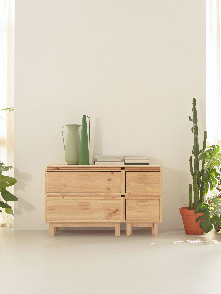 Cómoda doble de madera con 4 cajones 117x72 AIKA | LUFE 2